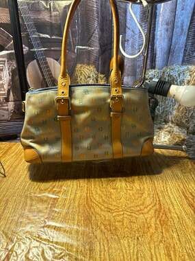 Dooney & Bourke Vintage Rainbow Monogram Signature Satchel with Heart Charm